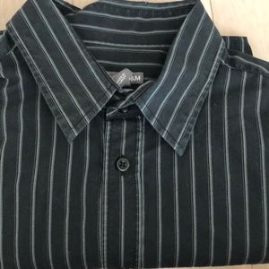 H&M M Black w/ Grey Stripe Button Dress Shirt